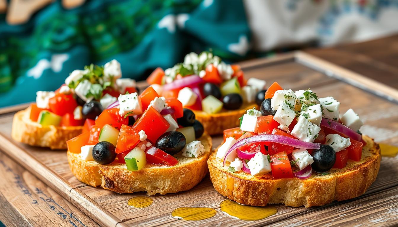 Open Greek-style salad sandwiches