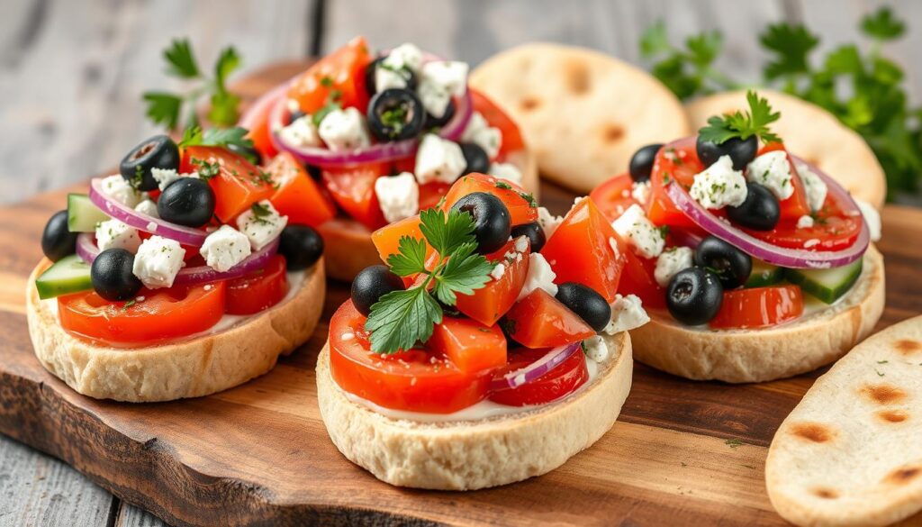 open greek-style salad sandwiches